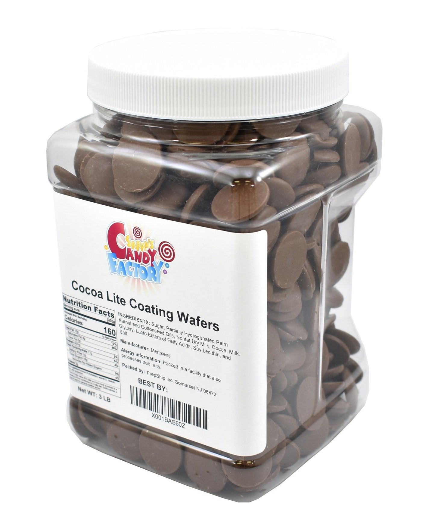 Sarahs Candy Factory, Coating Melting Wafers Milk Chocolate Cocoa Lite in Jar, Kosher and Gluten Free 3 Lbs