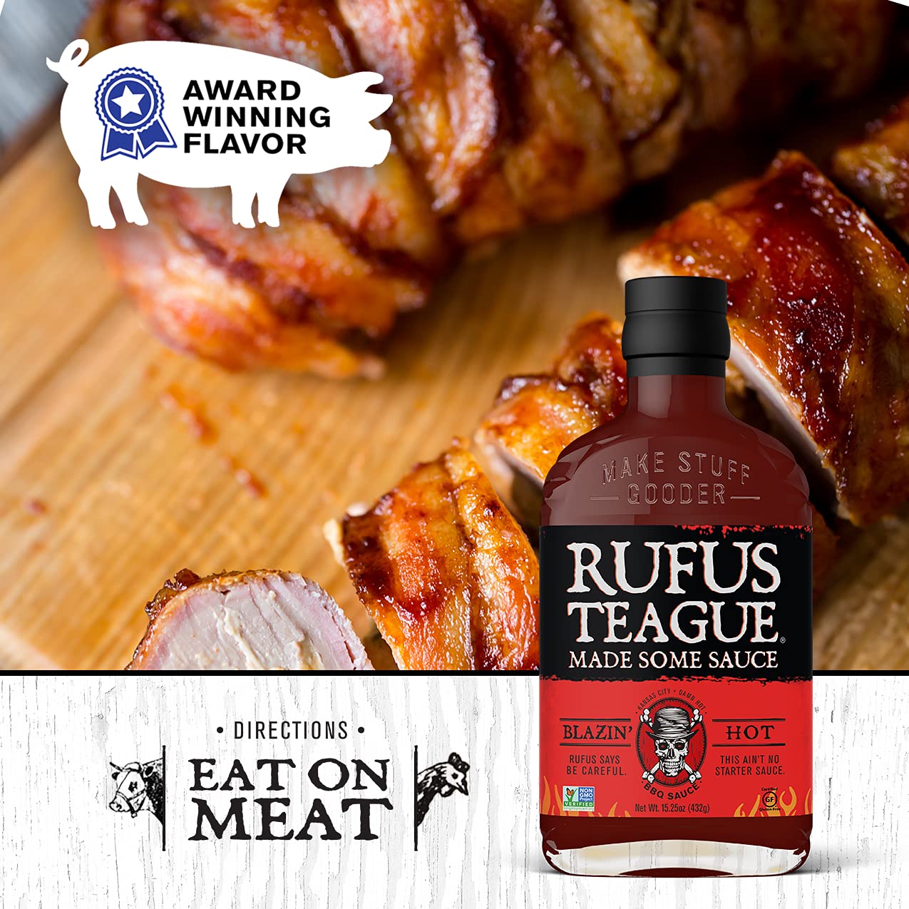 Rufus Teague - Blazin' Hot Bbq Sauce - Premium Barbecue Sauce - 15.25 Oz. Bottle