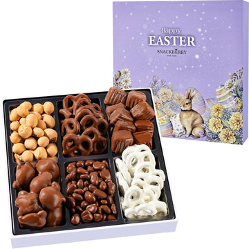 Easter Premium Chocolate Gift Box, Gourmet Assortment with Chocolate Pretzels, Maple Nuts, Yogurt Pretzels & Milk Chocolate Cara