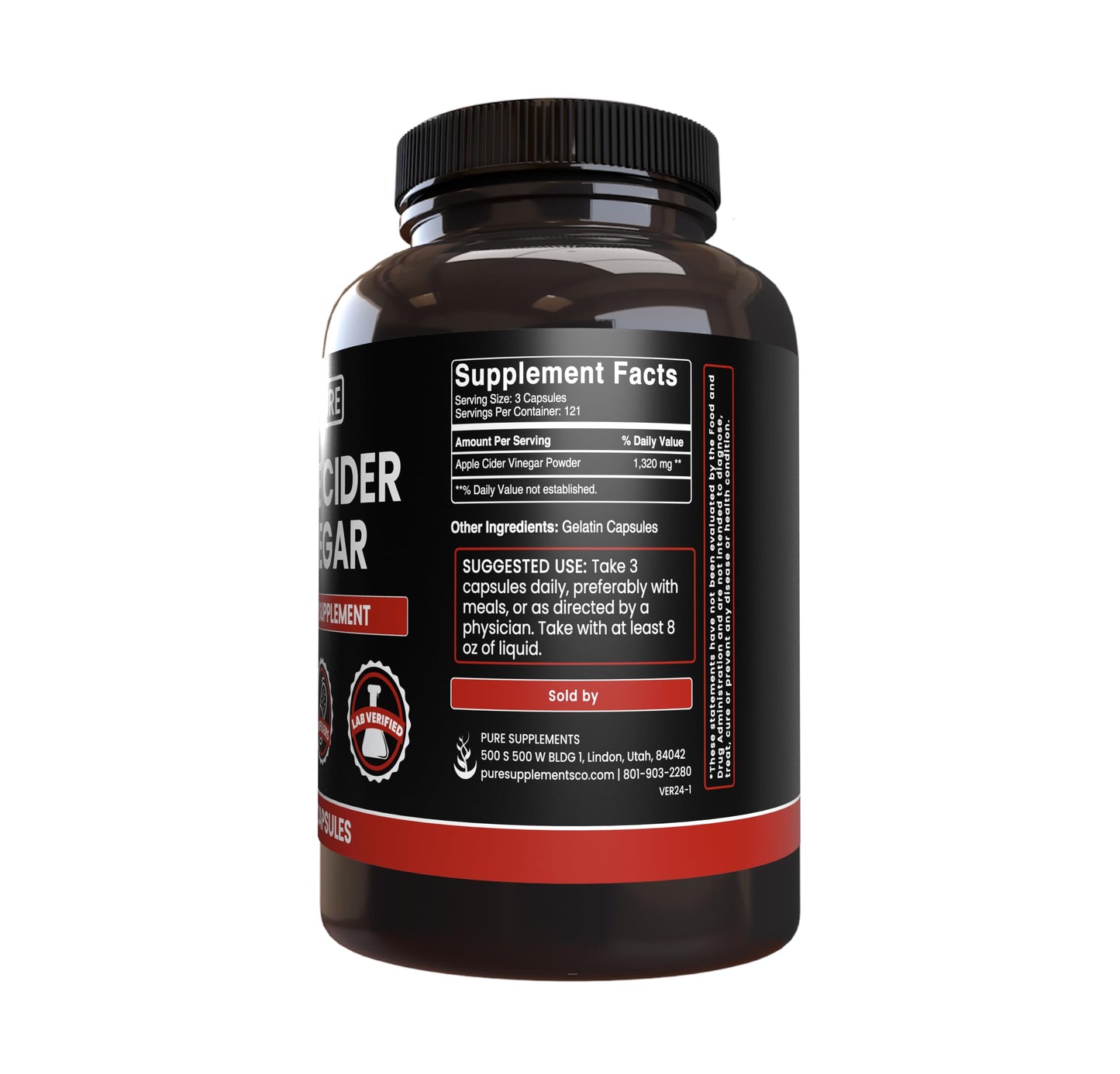 PURE ORIGINAL INGREDIENTS Apple Cider Vinegar Powder, Non-GMO, 365 compact pieces, Multi-color