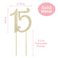 Crystal Creations 15 Cake Topper - Premium Gold Metal with Rhinestones - 1 Count - Perfect for 15th Birthday or Anniversary Party