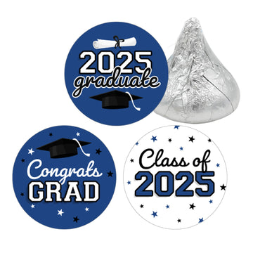 Blue Graduation Party Stickers for Kisses Candy, Chocolate Drops, 2025 Grad Party Favors - 180 Count