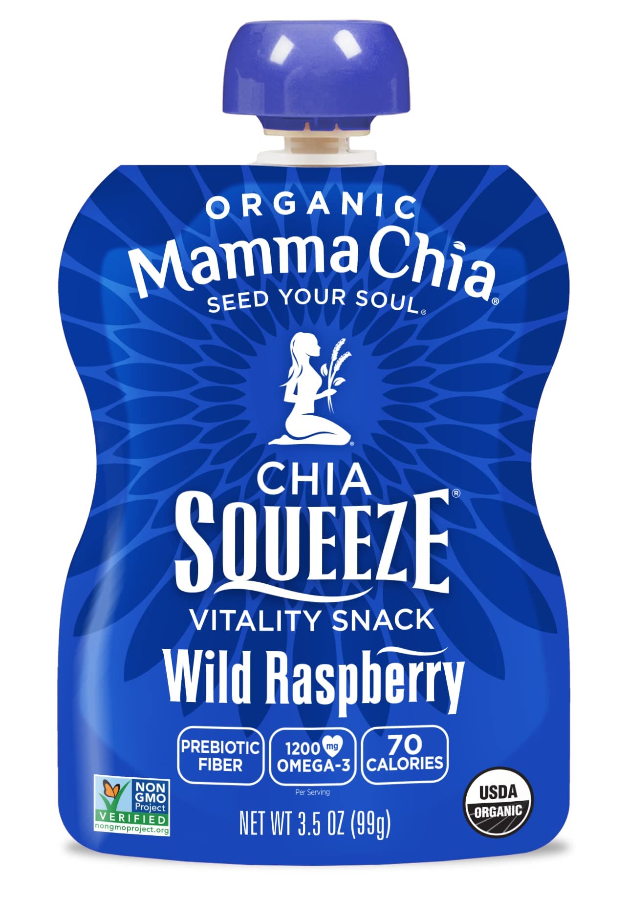 Mammachia Chia Squeeze Wild Raspberry Vitality Snack, Vegan Friendly, Kosher, USDA Certified Organic, Gluten Free & Non-GMO, 3.5