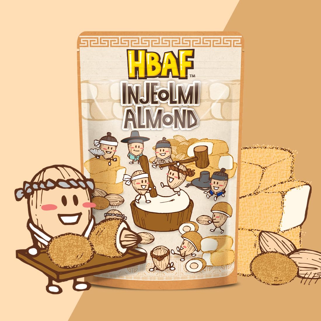 HBAF Korean Injeolmi Rice Cake Chocolate Almonds Snack - 120g Protein Treat for Work, Travel, Camping, and Parties
