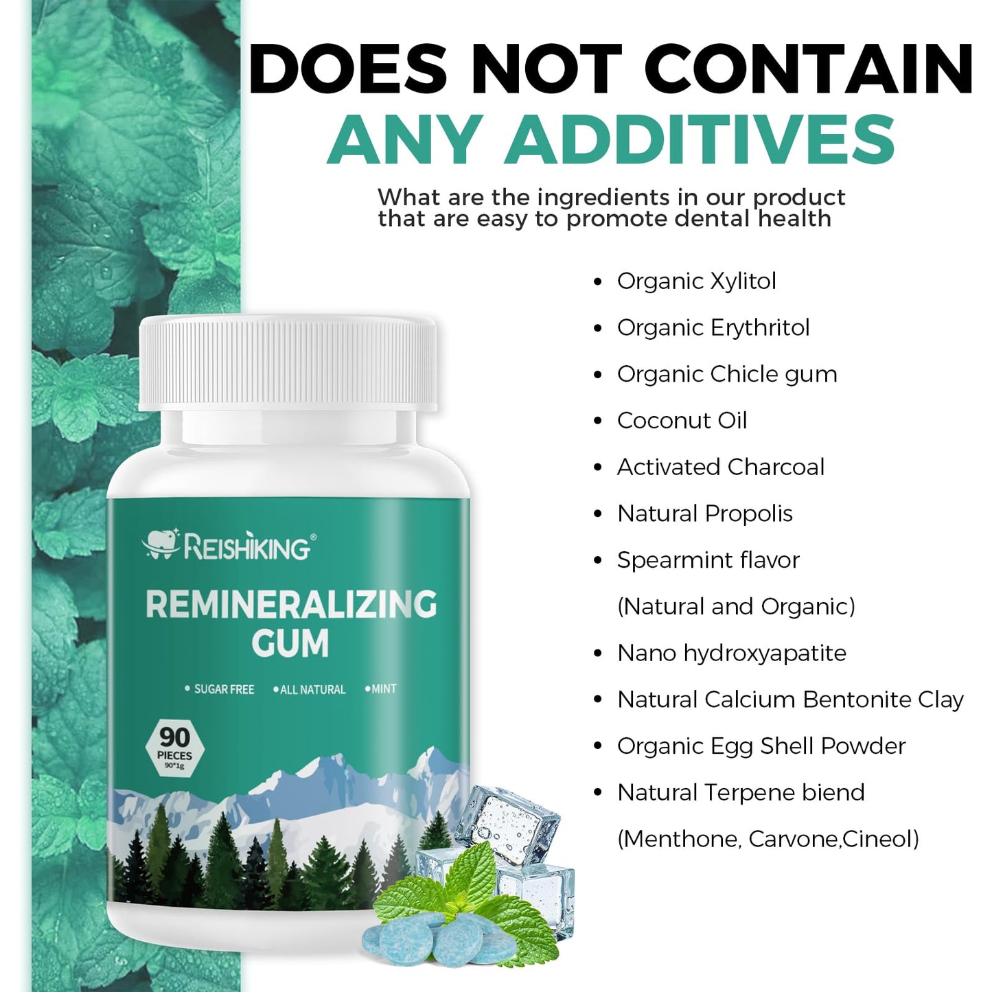 REMINERALIZING GUM  90 Pieces  Teeth Remineralization  Sugar-Free Chewing Gum with Xylitol  Mint Flavor  Two pills after meals to freshen breath and clean teeth (1pcs)