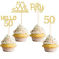 Gyufise 24Pcs Gold Glitter 50Th Birthday Cupcake Toppers 50 & Fabulous Cake Decorations Hello 50 Fifty Cupcake Picks 50Th Birthd