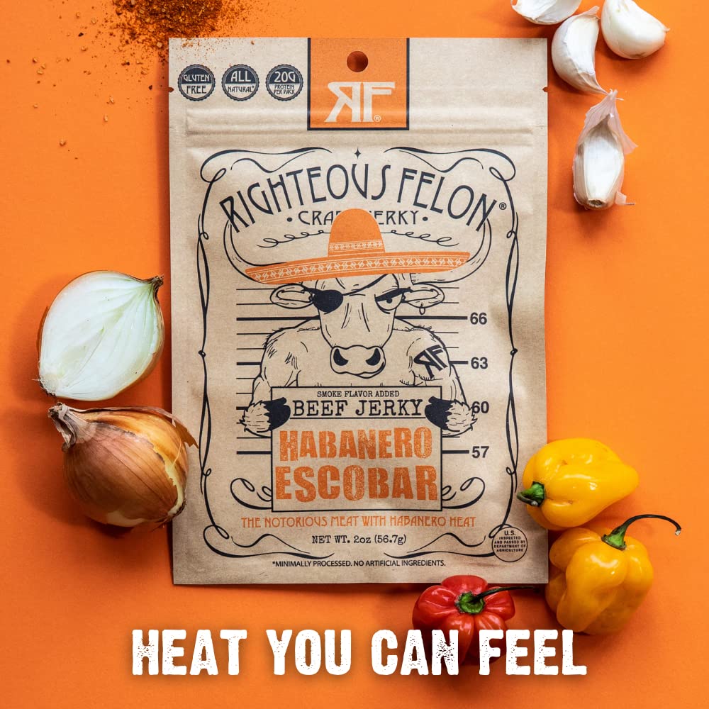 Righteous Felon Beef Jerky Variety Pack - Gluten Free, High Protein, Low Sugar Snacks, 2 Ounce (Pack of 4)