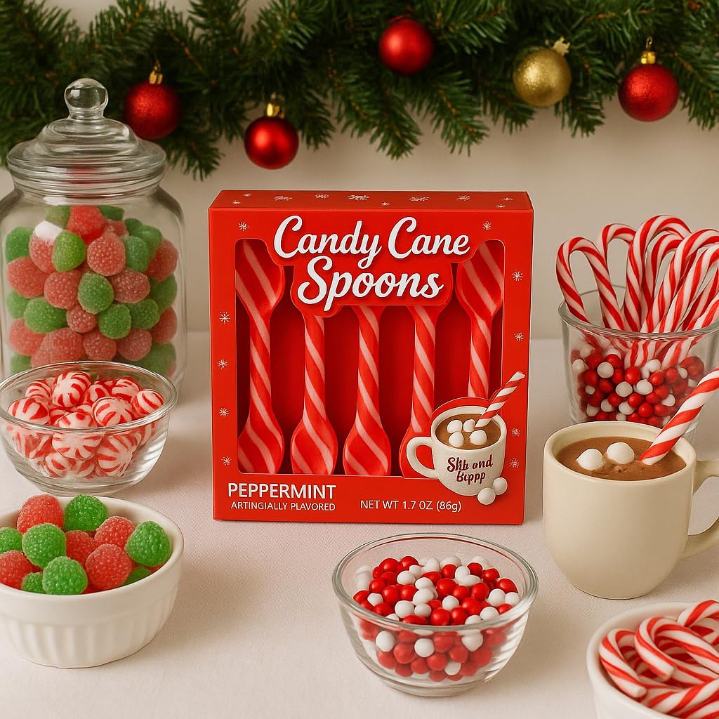Candy Cane Spoon Peppermint Edible Stirring Stick 60 Pack | Individually Packed Stirs Hot Chocolate Cocoa Coffee Tea - Holiday Gift Christmas Stocking Stuffer Party Favor