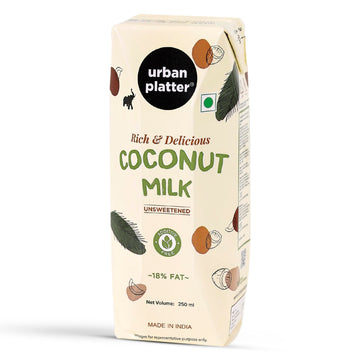 Urban Platter Unsweetened Coconut Milk, 250ml [18% Fat, Additive-Free, Made in India, 100% Pure, Clean Label]