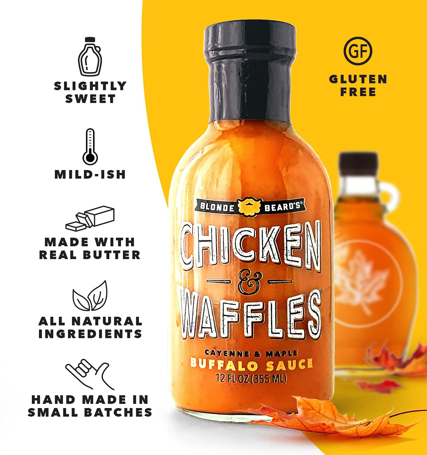 Blonde Beard s Chicken & Waffles Buffalo Sauce (Mild/Medium) - Slightly Spicy & Sweet - Great on Chicken Wings - Maple, Cayenne