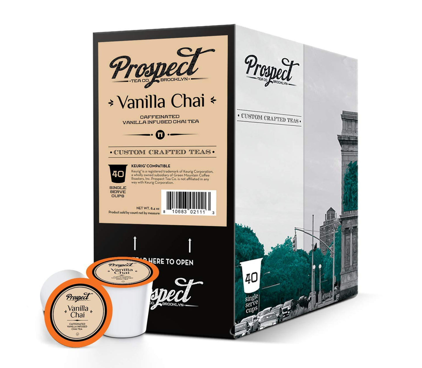 Prospect Tea Co. Caffeinated Vanilla Chai Tea Pods Compatible with K Cup malt-inspired, 40 Count, Model PTC VC40