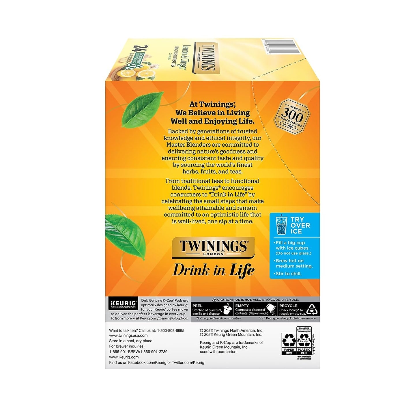 Twinings Lemon & Ginger Herbal Tea K-Cup Pods For Keurig, 24 Count (Pack Of 1), Naturally Caffeine-Free, Enjoy Hot Or Iced | Packaging May Vary