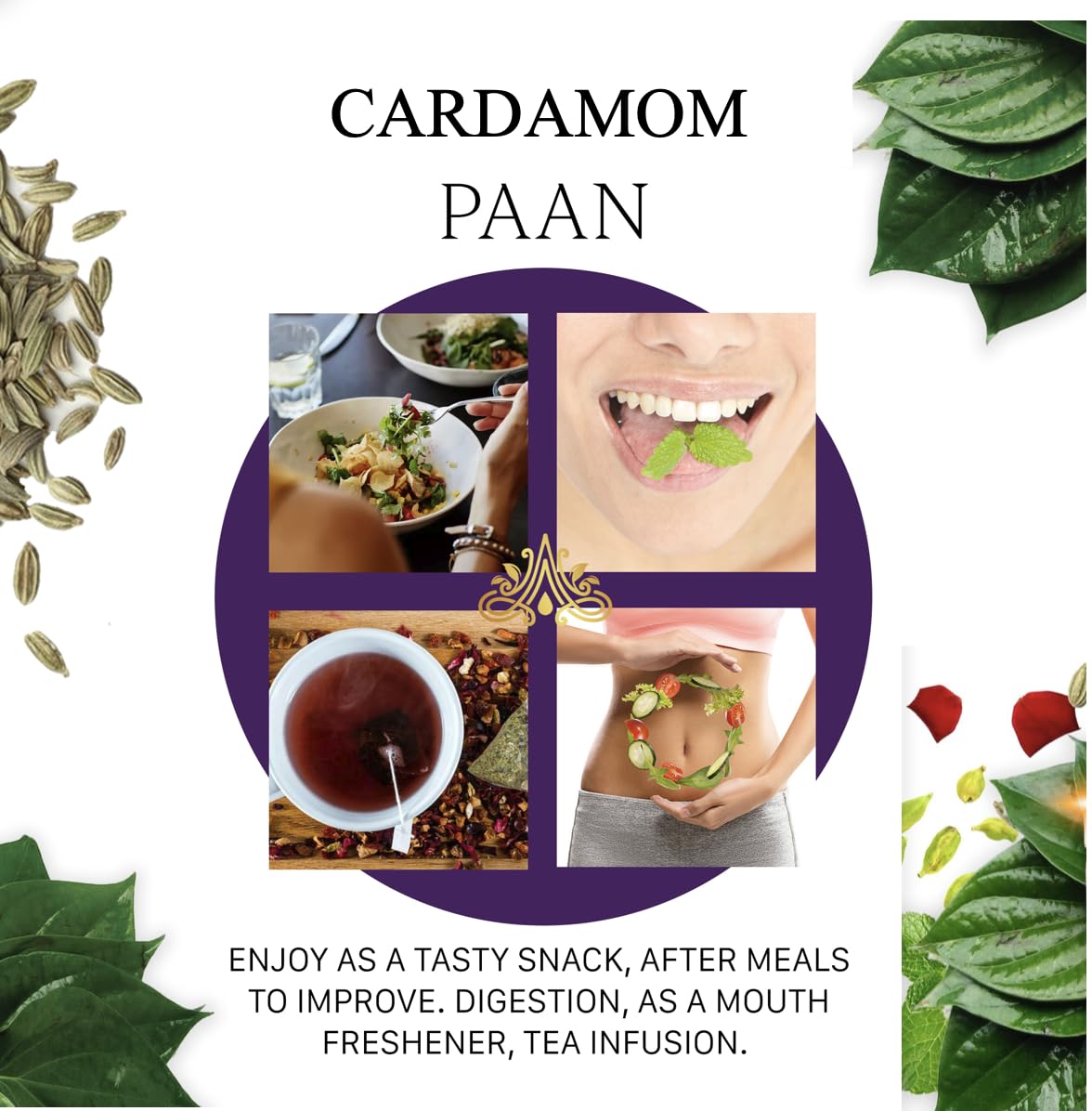 Aryaa Organic Cardamom Paan, 8.75oz (250g), Vegan, Gluten-Free, Non-GMO, Ayurvedic Digestive & Mouth Freshener