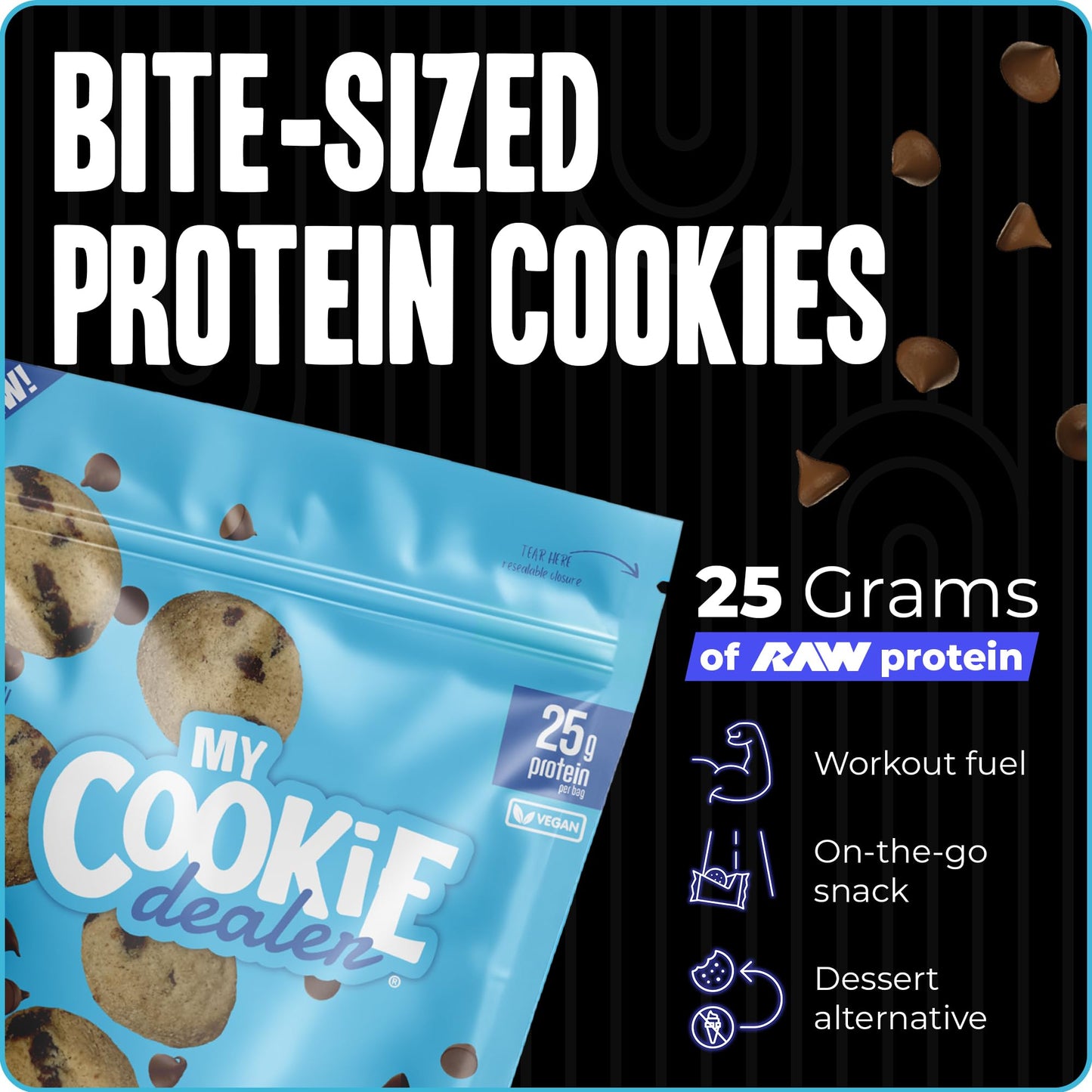 My Cookie Dealer Protein Cookies, Bite-Sized Crunchy Chocolate Chip (5Oz, Pack Of 3) - 25G Protein Per Bag - Individually Wrappe