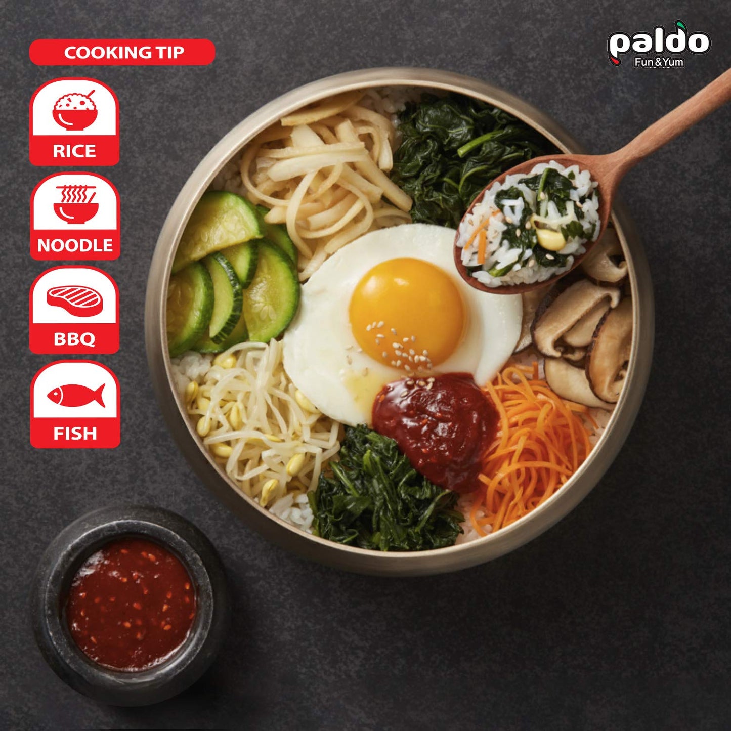 Paldo Fun & Yum Bibim Jang Sauce For Noodles Ramen Bibimbap Rice Meat & More Food, Sweet & Spicy Seasoning Sauce, Best Oriental