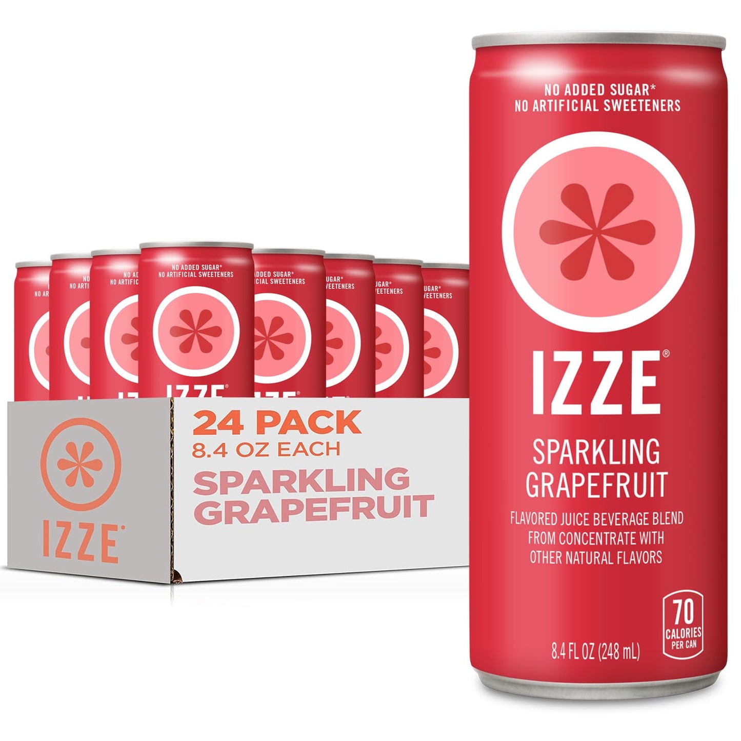 IZZE Sparkling Water Juice Beverage Blend, Grapefruit, No Sugar Added, 8.4 FL OZ, 24 Cans