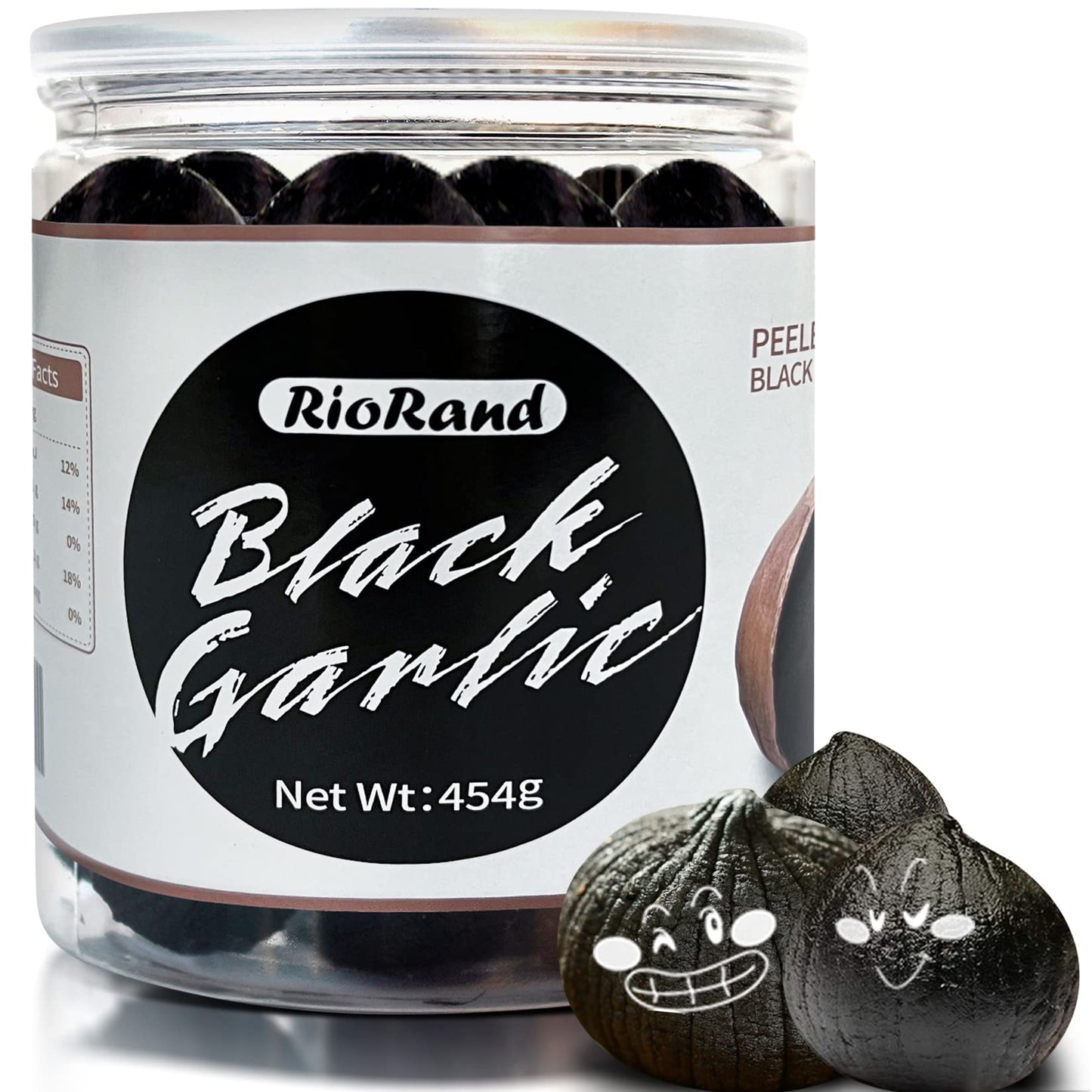 RioRand Black Garlic Whole Peeled 454g (1 Pound) Aged 90 Days - Jar of Black Garlic