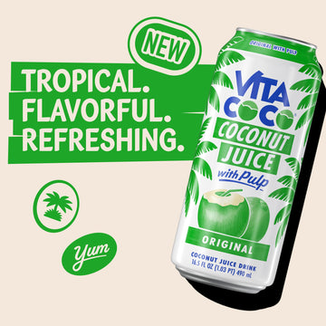 Vita Coco Coconut Juice with Pulp, Natural Electrolytes, 16.9 oz Can, Pack of 12