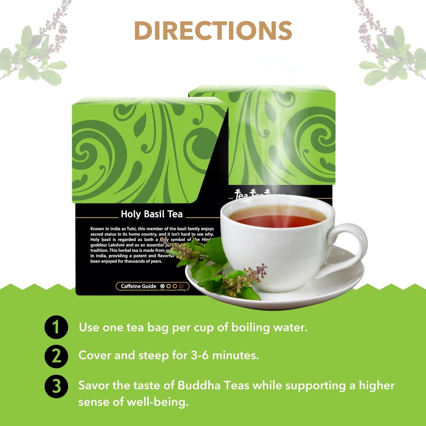 Buddha Teas Organic Herbal Tea - Holy Basil - 18 Count - Caffeine Free - Non-GMO - Kosher