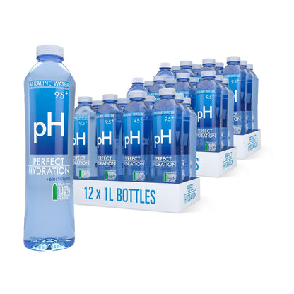 Perfect Hydration 9.5+ pH Alkaline Drinking Water, 1-Liter Bottle, Case of 12, 3 Cases