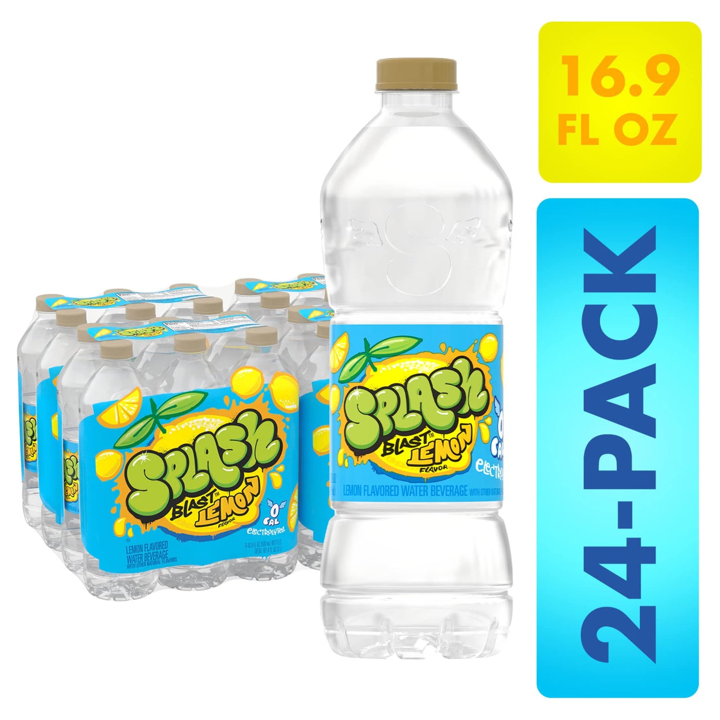 SPLASH BLAST Splash Refresher Lemon Flavor Water Beverage, 16.9 Fl Oz Bottles, 24 Count