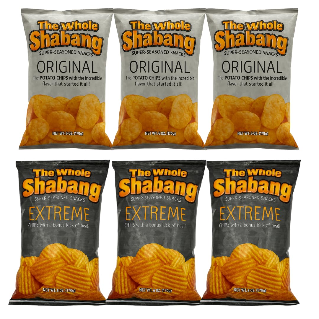 The Whole Shabang Chips By Moon Lodge - Bold Oriflavor Blendal And Extreme Flavors Whole Shabang Potato Chips - Rippled Savory Shabangs For 18+ Uses - Gluten Free Food Snack Pack (6 Oz Bags  6 Pack) Bundle