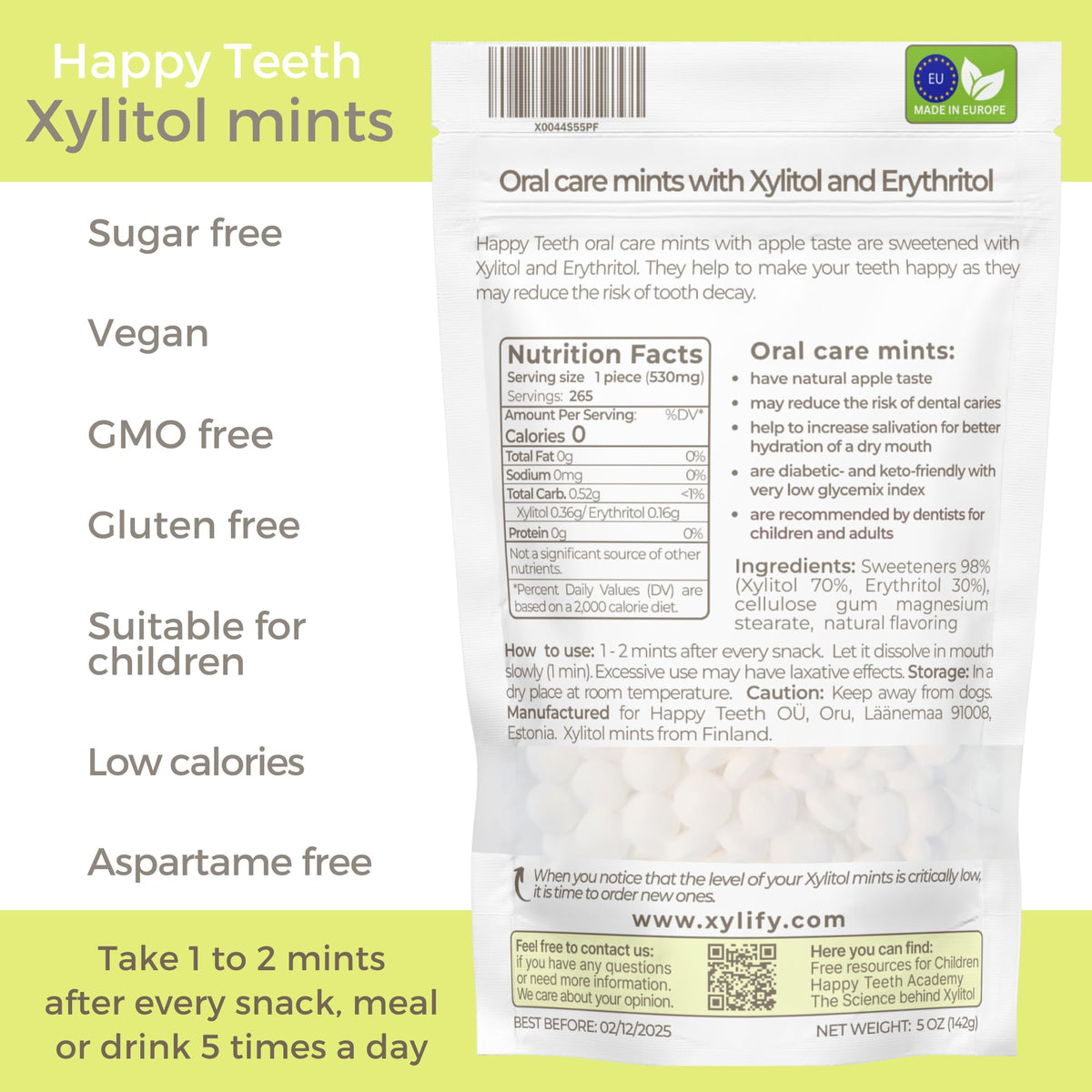 Xilotol Candy Xylitol Mints For Oral Care - Apple Flavor, With Xylitol And Erythrito ...