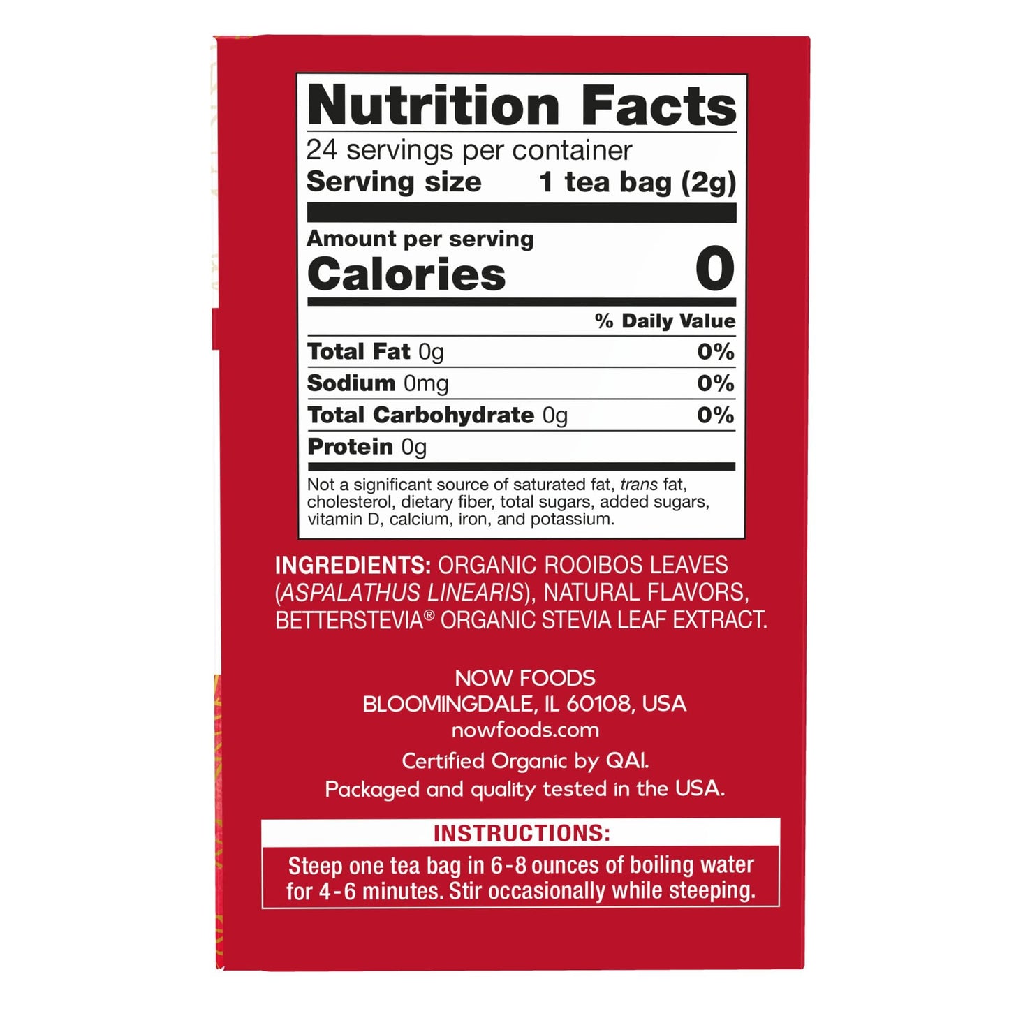 NOW Foods Rooibos Tea, Better off Red, Caffeine-Free, Vanilla-Citrus, 24 Bags, Pack of 1
