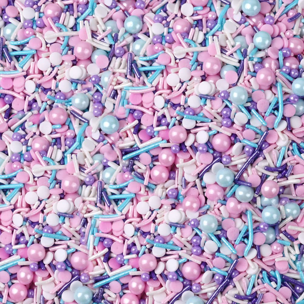 LEBERY 8.4 Oz Pastel Sprinkles, White Pink Purple Blue Sprinkles, Edible Cake Cupcake Sprinkle Edible Cake Pearls for Cake Decor