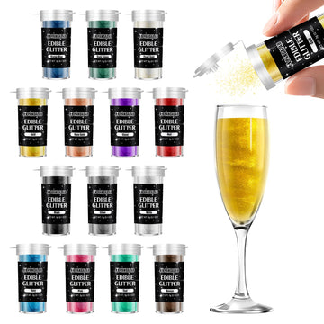 Edible Glitter - Food Grade 14 Colors Glitter For Drinks, Wines, Cocktails, Decorating Shimmering Glitter For Cake, Fondant, Cho
