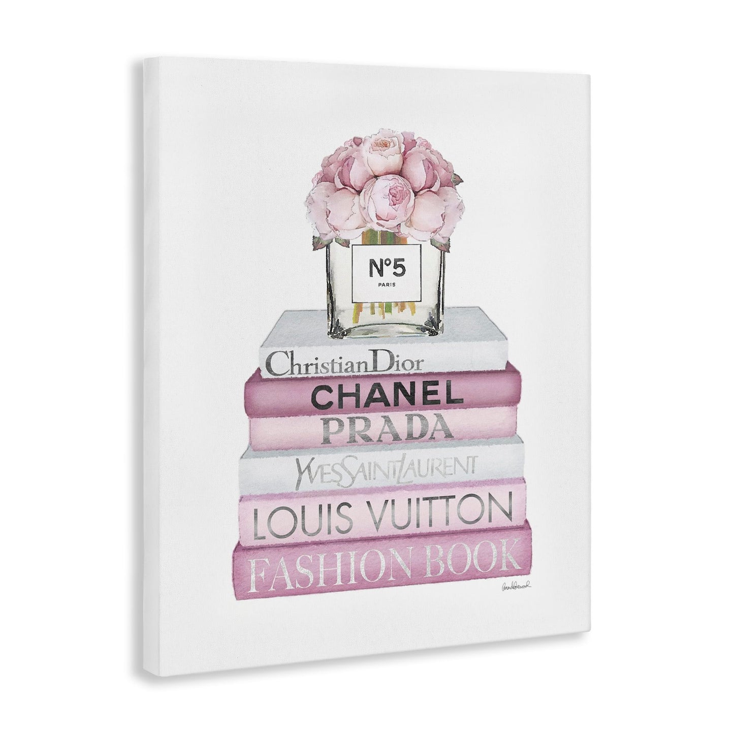 Stupell Industries Pink Rose Bouquet and Fashion Designer Bookstack Wall Art, 24x30, White