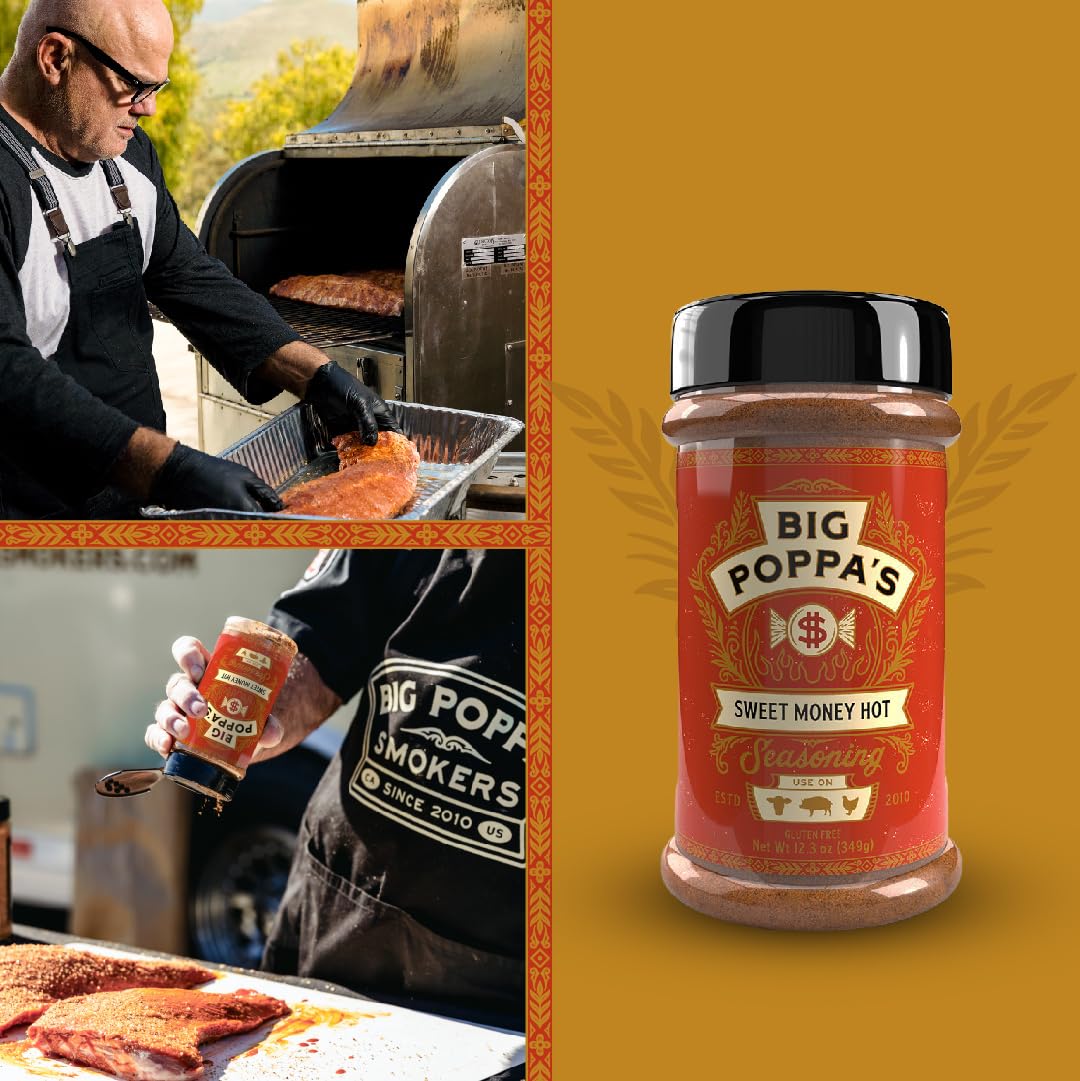 Big Poppa Smokers Sweet Money Hot Seasoning - Sweet & Spicy Blend, Gluten-Free Dry Rub for smoky aroma & Grilling, 12.3 Oz