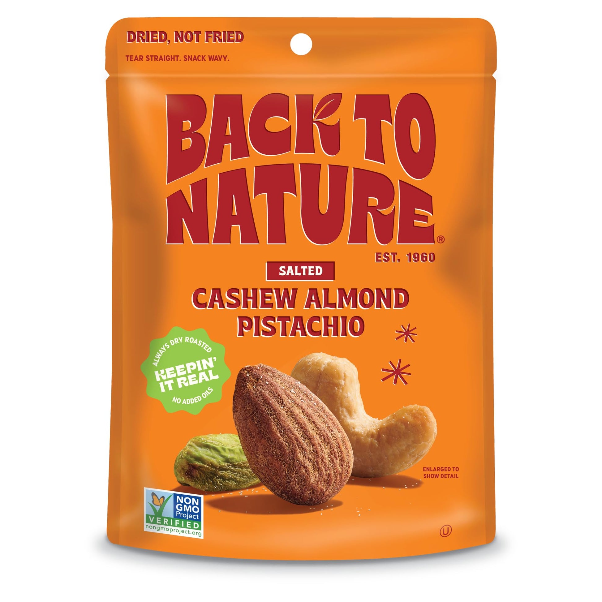 Back To Nature Premium Nut Mix - Cashew, Almond & Pistachio Blend, Dry Roasted With Sea Salt, Non-Gmo High Protein Snacks, 9 Ounce (Pack Of 9)
