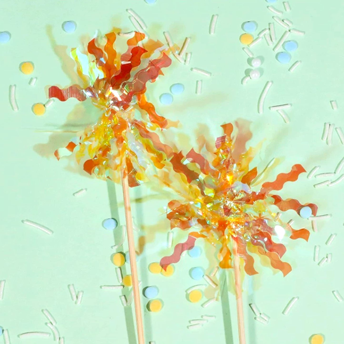 Takemay Cupcake Toppers, 30PCS Sparkle Yellow Foil Firework Picks for Party, Birthday, Wedding