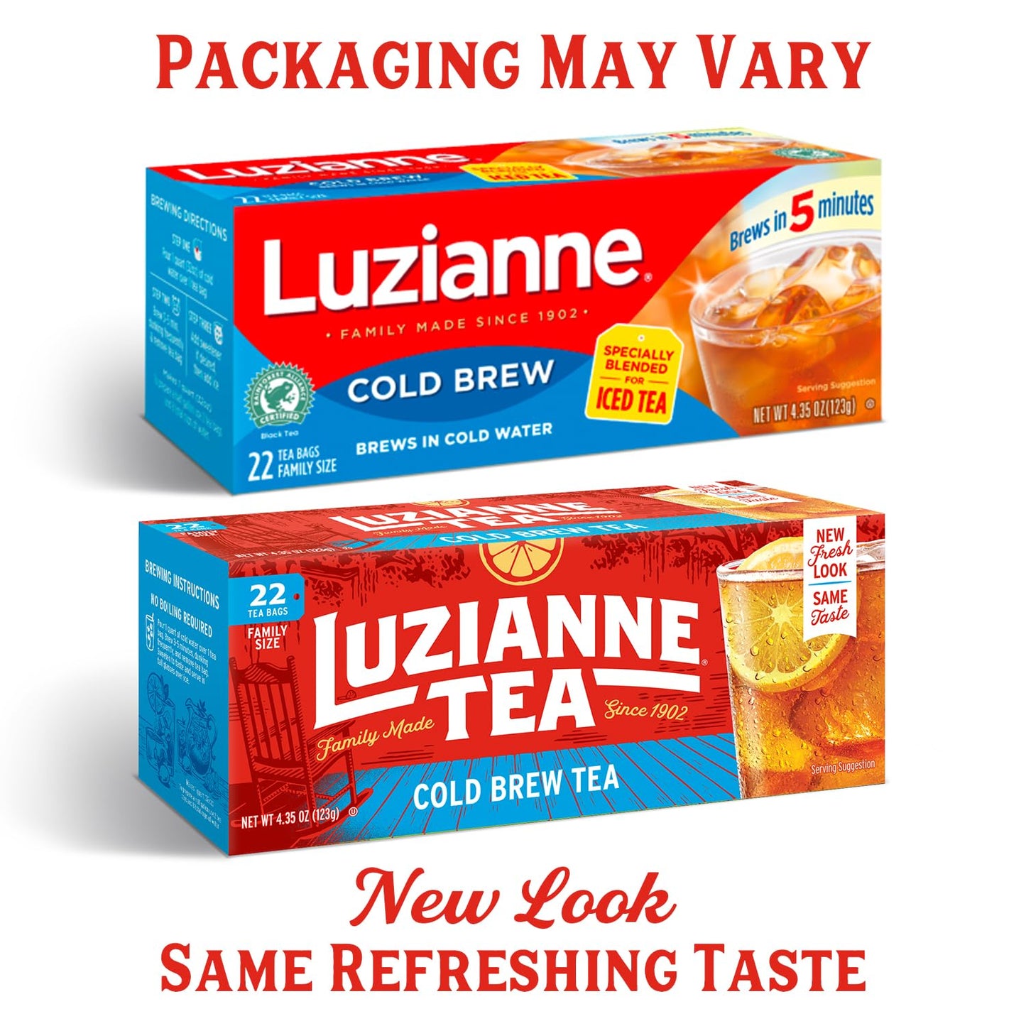 Luzianne Unsweetened Cold Brew Black Iced Tea Bags, Family Size, 22 Count, Pack of 6