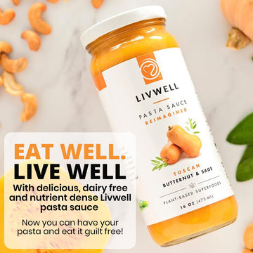 LIVWELL Tuscan Butternut Squash Pasta Sauce - Pack of 6 Plant Based Tuscan Sweet Butternut Squash & Sage Dairy Free Pasta Sauce