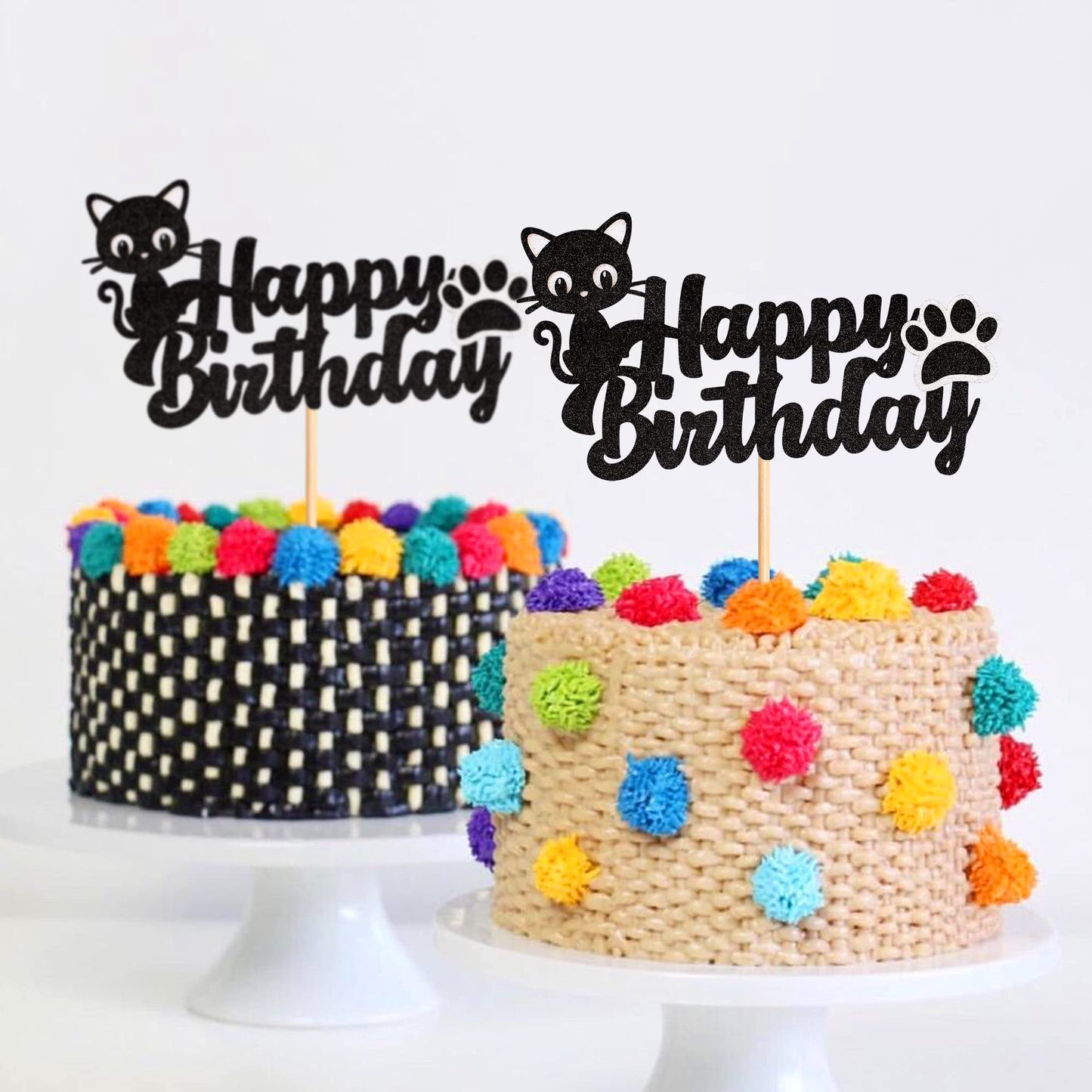 Cyodoos 1Pc Cat Cake Topper Black Glitter Kitten Baby Birthday Cake Picks For Cat Lover Kitten Theme Baby Shower Kids Birthday W