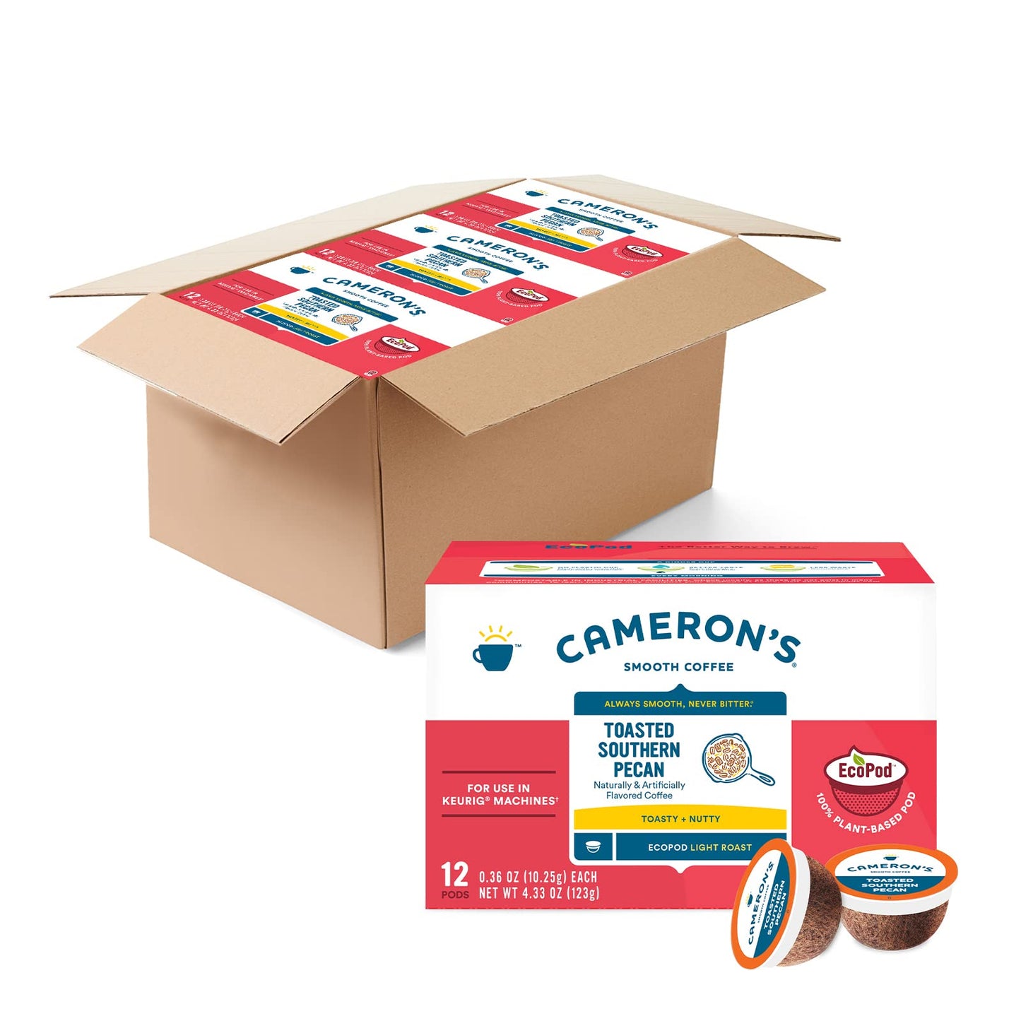 Cameron s Coffee Single Serve Pods, Flavored, Toasted Southern Pecan, 12 Count (Pack of 6)