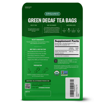 FGO Organic Green Decaf Tea  100 Count  Eco-Conscious Tea Bags  Resealable Bag  Caffeine Free  Packaging May Vary (Pack of 1)