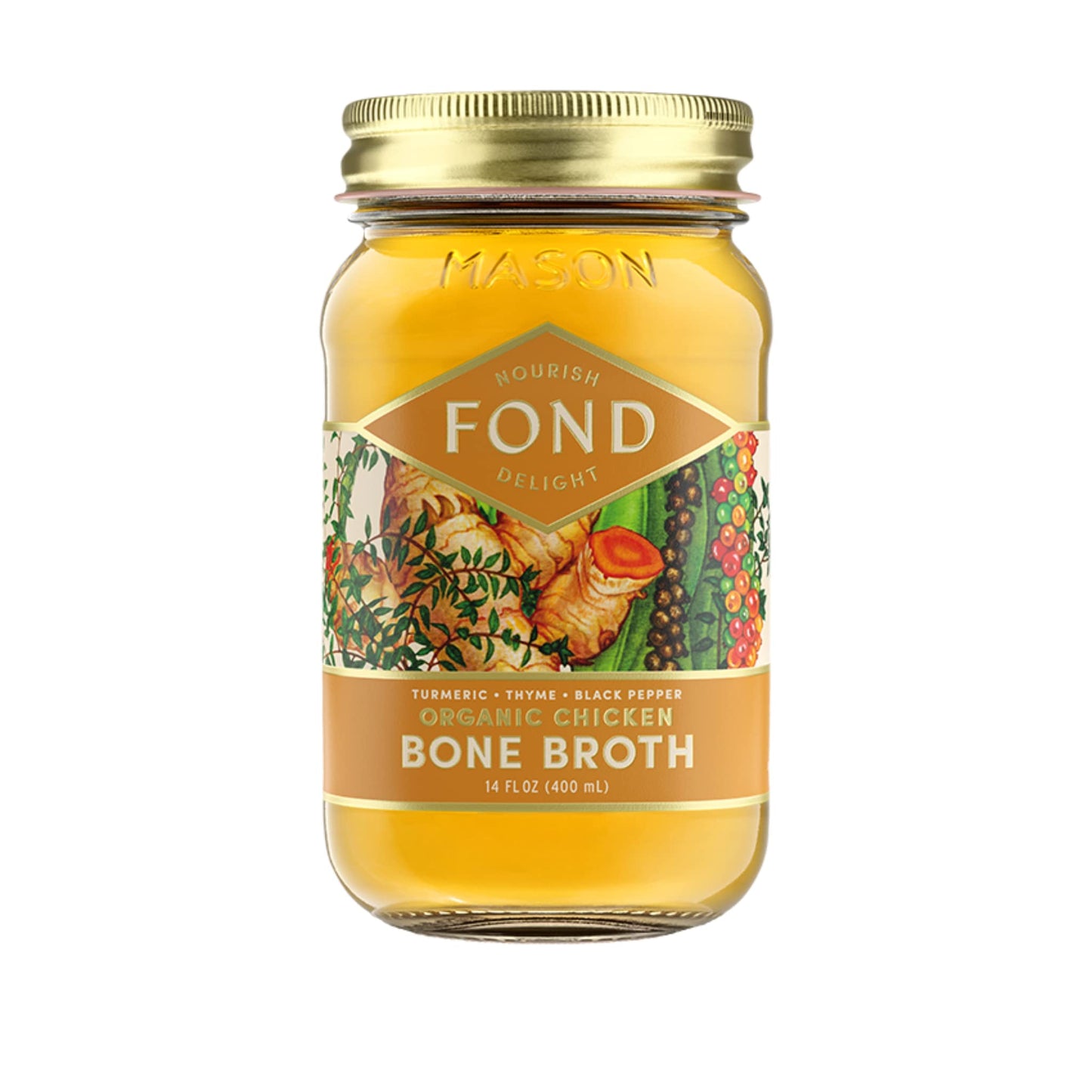 FOND Regenerative Pasture-Raised Chicken Bone Broth Infused with Organic Turmeric & Black Pepper - Slow-Simmered Chicken Broth f
