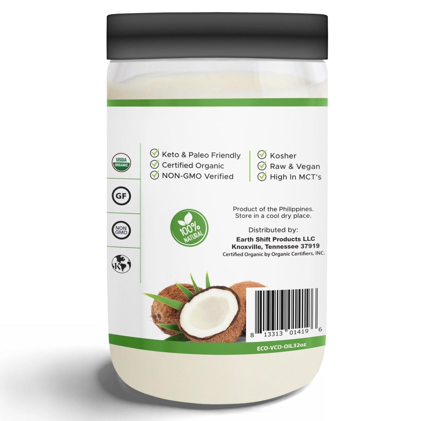 Earth Circle Organics Premium Ultra Pure Extra Virgin Organic Coconut Oil, Cold Pressed, Baking, Smoothies, Skin & Hair Care, Gl
