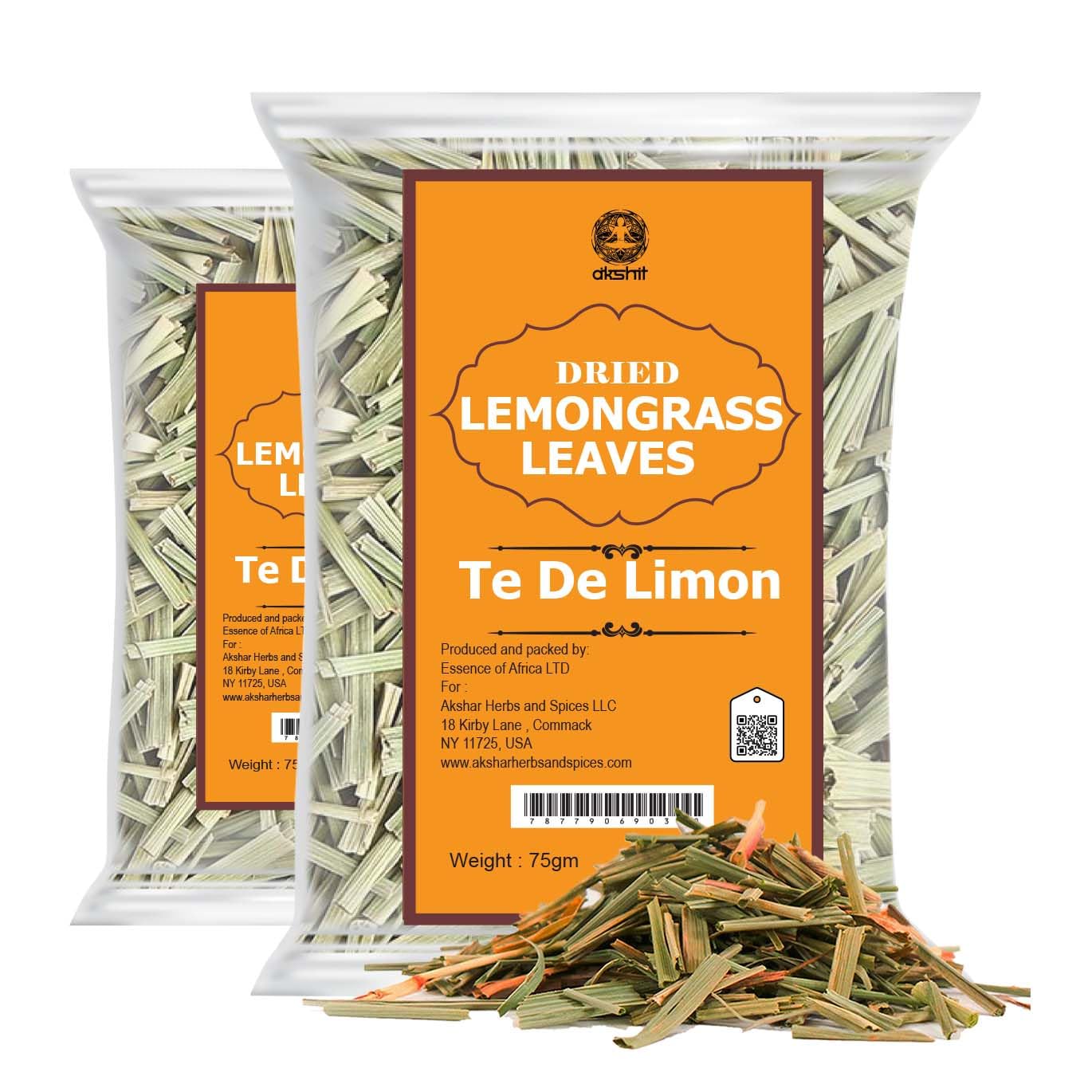 Akshit Dried Lemongrass Tea, 100% Natural, Caffeine Free, 5.2oz, Yellow, Non-GMO, Loose Leaf Herbal Tea, Pack of 2