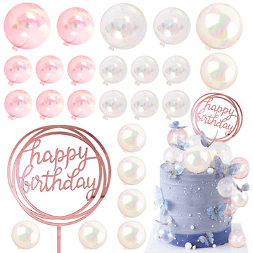 Colorful Ball Cake Topper Mini Balloon Cupcake Topper Diy Foam Ball Artificial Dried Flower Cake Insert Decoration For Wedding A