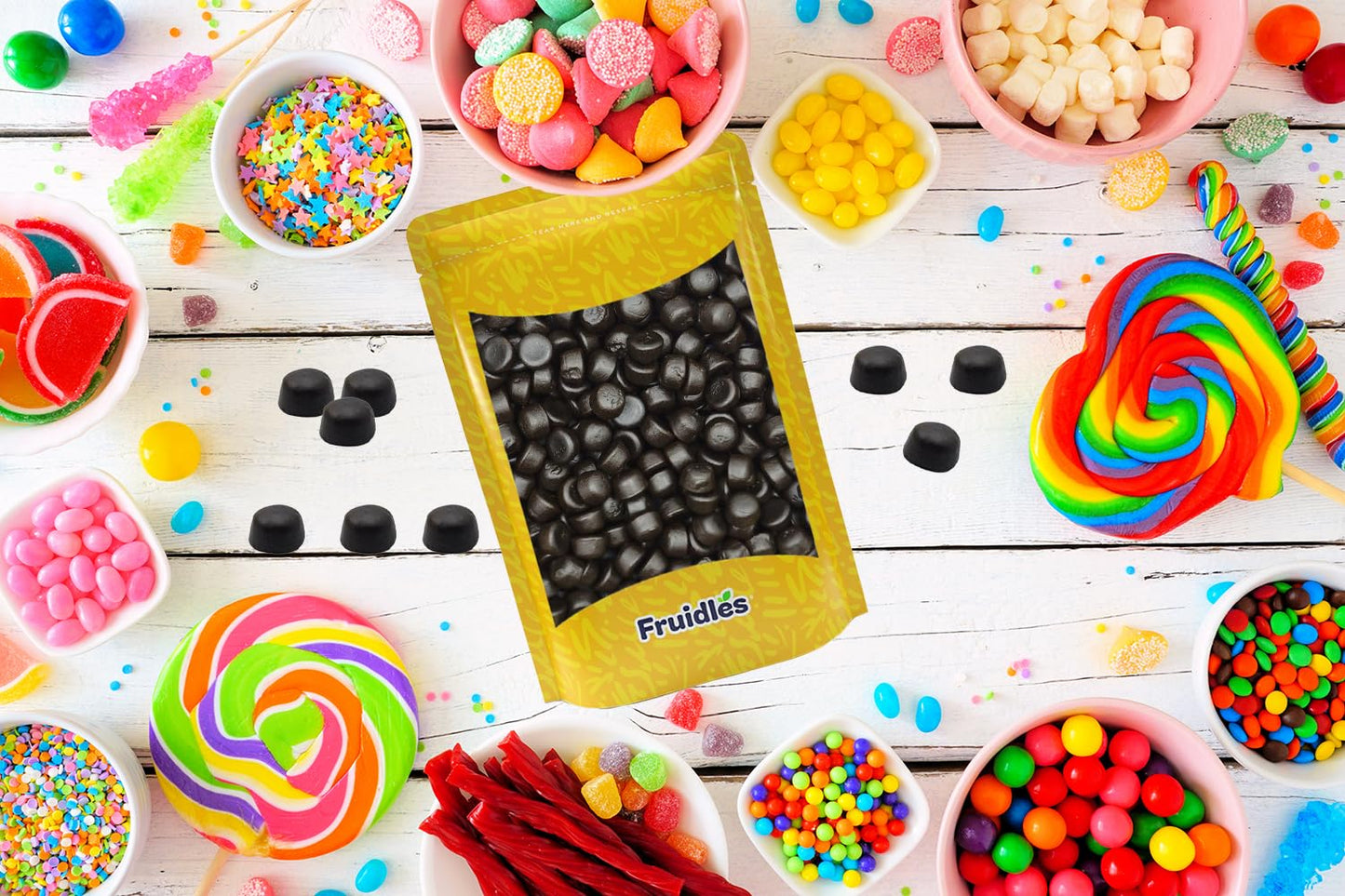 Fruidles Black Licorice Drops, Dutch Gummies, Deliciously Sweet And Soft Candy, Great For Parties, Non-GMO (4.4 Pounds)