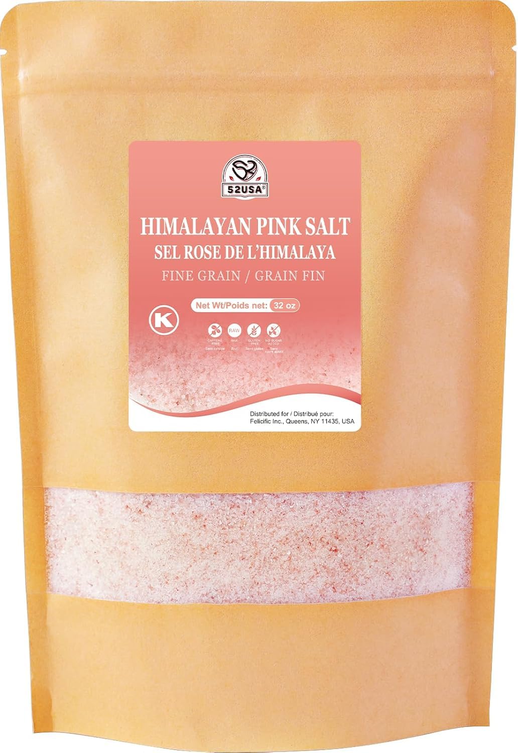 52Usa Himalayan Pink Salt Fine  2 Lb - Natural Pink Sea Salt With 80+ Minerals & Electrolytes  Kosher  No Additives  Gluten-Free  Rock Salt For Grinder Refill & Cooking