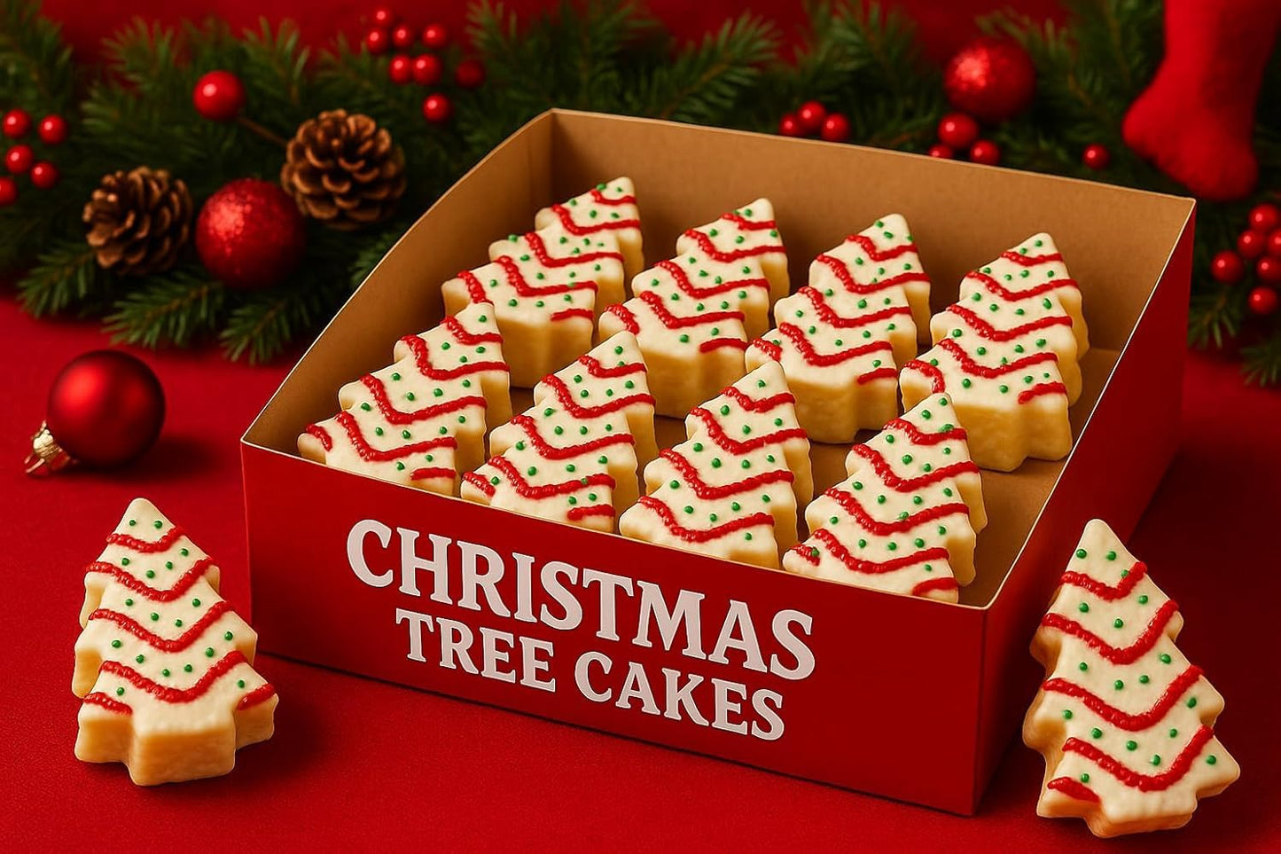 Christmas Tree Cakes Bulk 20 Count - Festive Holiday Snack Cakes Gift Box - Individually Wrapped Vanilla Cakes - Perfect for Par