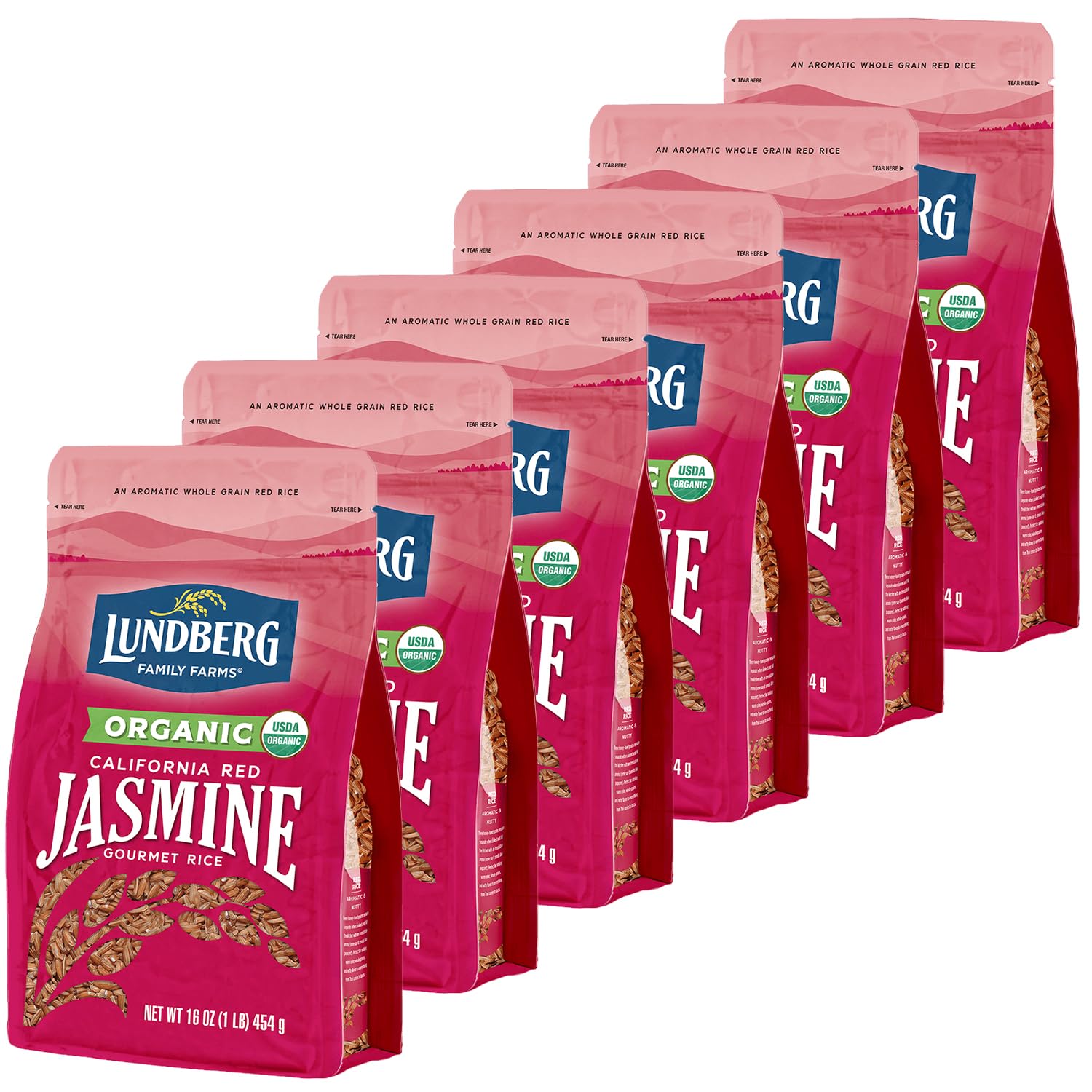 Lundberg Organic Red Jasmine Rice, Long Grain Red Rice - Non-Sticky, Fluffy Aromatic Rice, Organically Grown in California, Pant