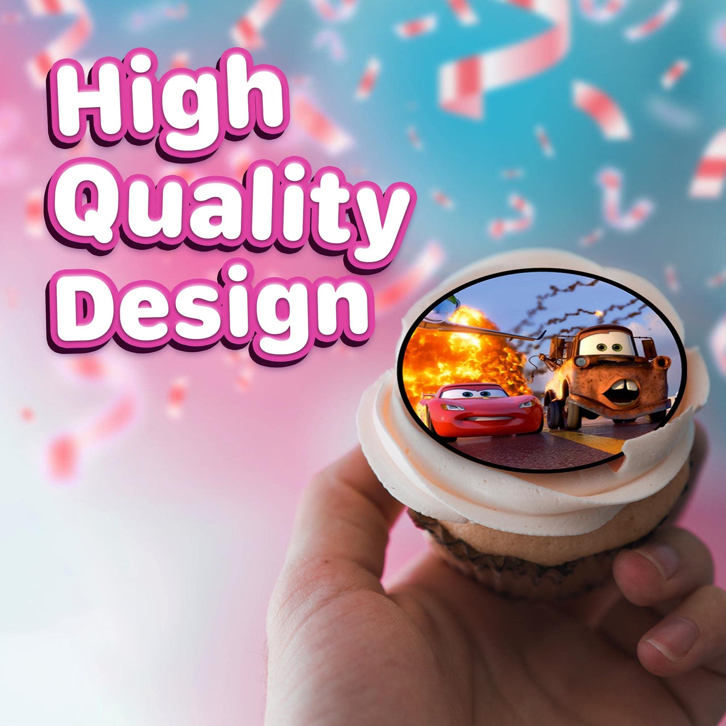 30 X Edible Cupcake Toppers - Cars Lightning Mcqueen Themed Collection Of Edible Cake Decorations | Uncut Edible On Icing Sheet