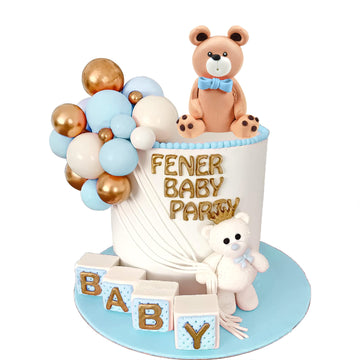 Bear Cake Toppers Mini Bear Figurine Cake Decorations With Gold Blue White Pearl Ball For Baby Shower Birthday Party Teddy Bear