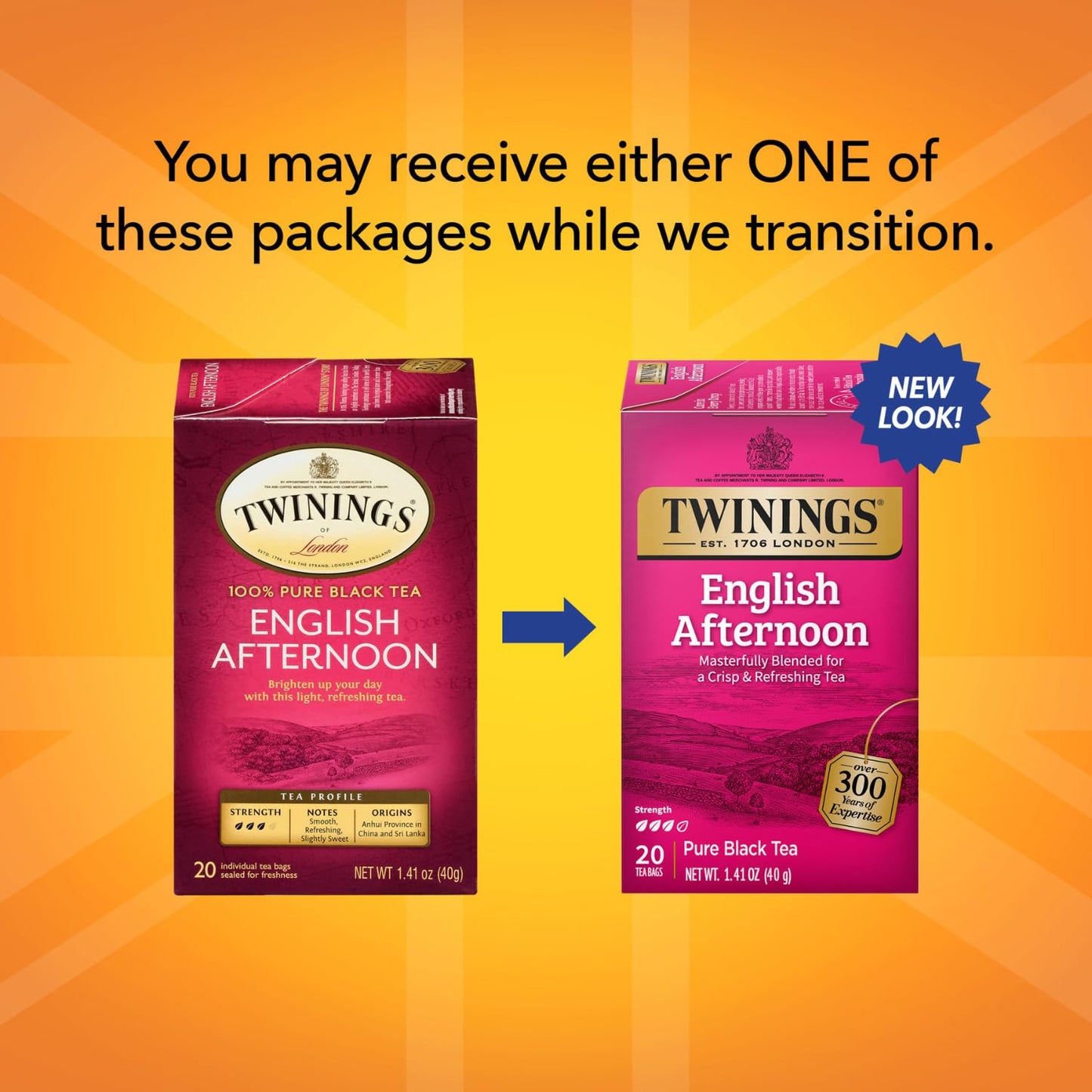 Twinings English Afternoon Tea 2-Pack – Caffeinated Black Tea Bags, 20 Count Each, Individually Wrapped